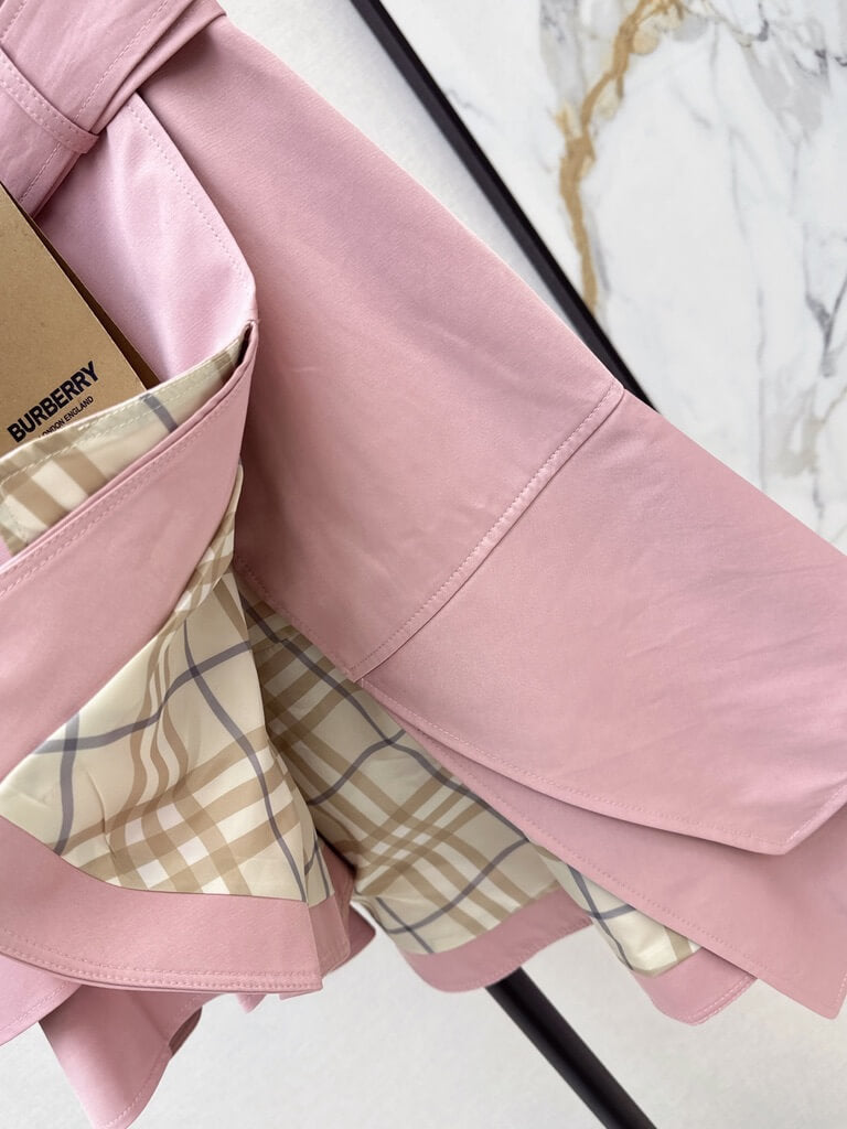 Pink Cropped Trench Asymmetrical Skirt Set