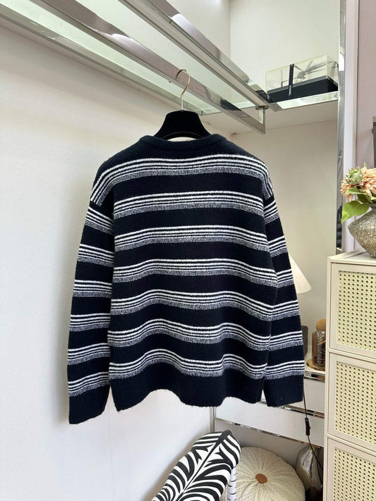 Stripe Crew Neck Knit Cardigan