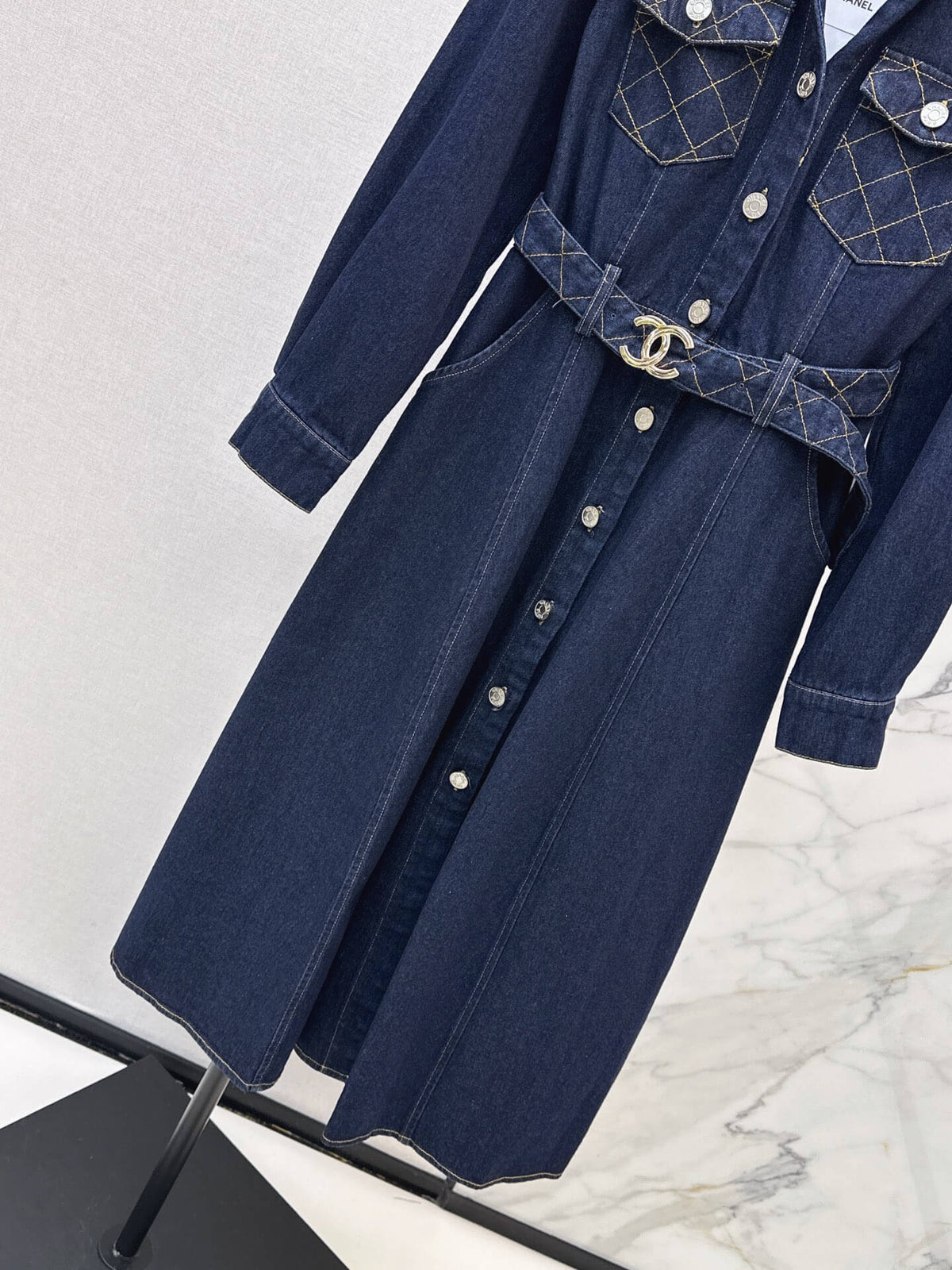 Collar Button Front Denim Shirt Dress