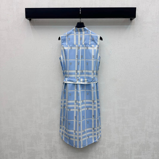 Grid Logo Sleeveless Belted Shirtdress