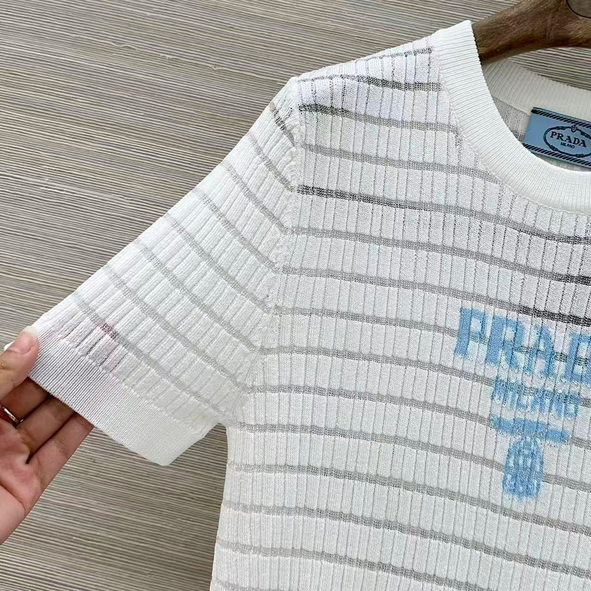 Sheer Stripe Crew Neck Knit Top