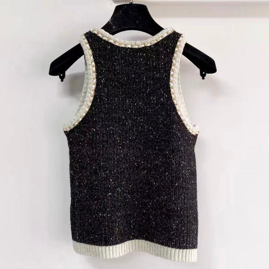 Contrast Chain Trim Knit Vest