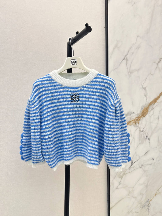 Pom Pom Detail Striped Knit Sweater