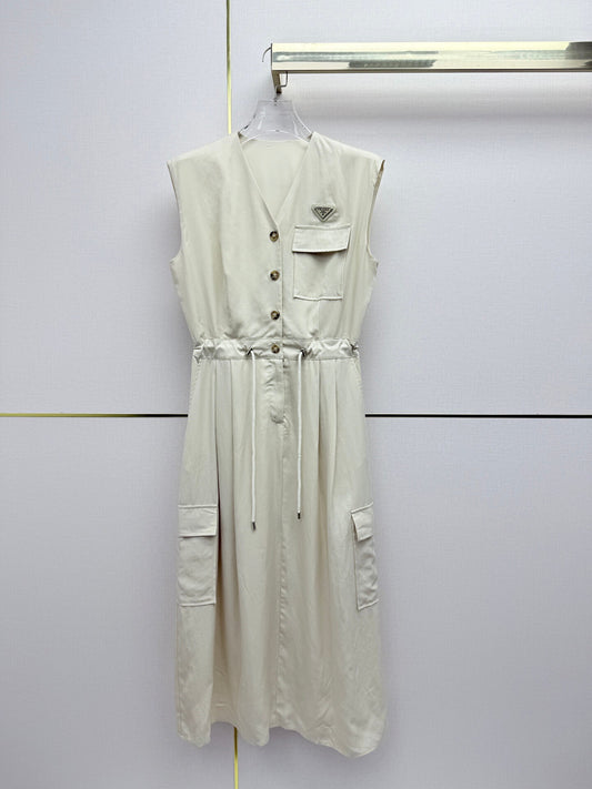 V-Neck Sleeveless Cargo Shirt Dress