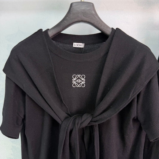 Tie Shawl Knit Two-Piece Set