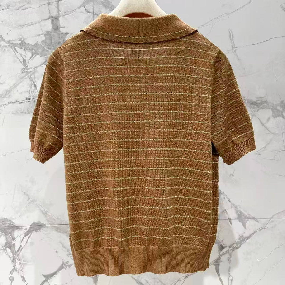 Color-Block Stripe Polo Knit Top