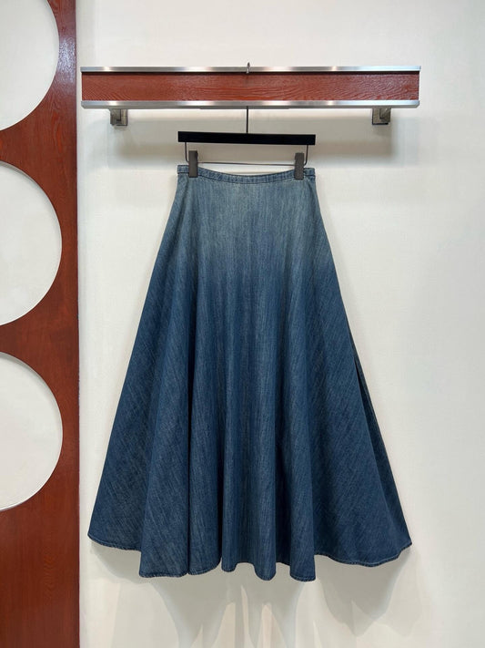 Vintage Wash A-Line Swing Jean Skirt