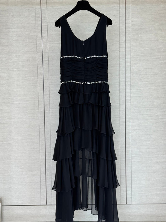 Rhinestone Ruched Tiered Dress