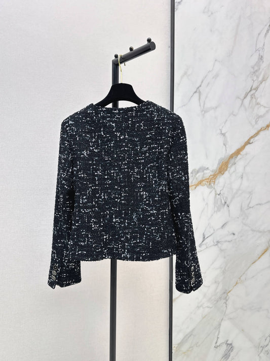 Black Silver Tweed Round Neck Jacket