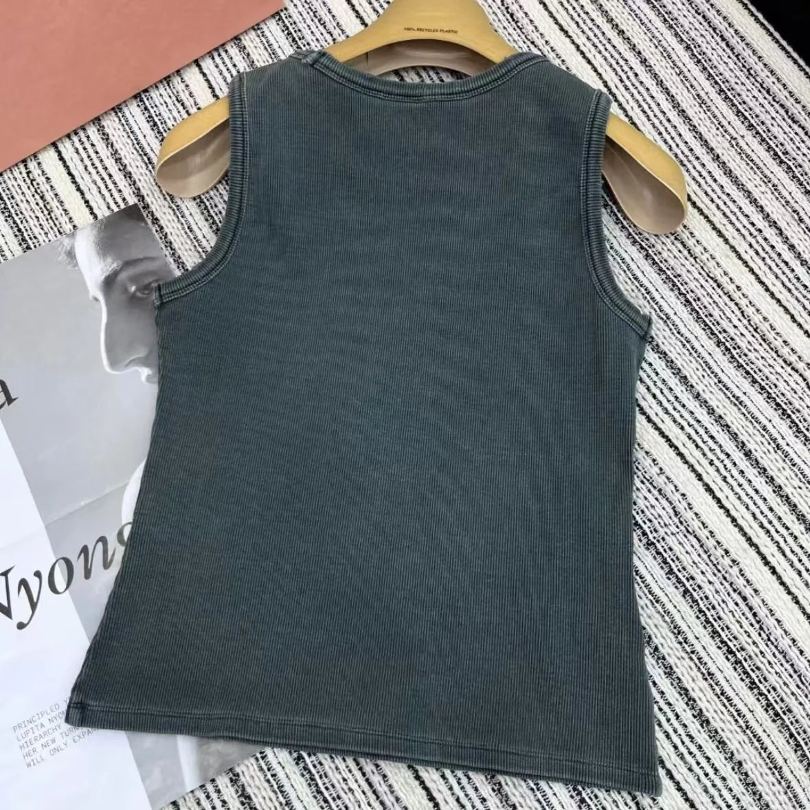 Washed Distressed Diamond-Encrusted Letter Vest
