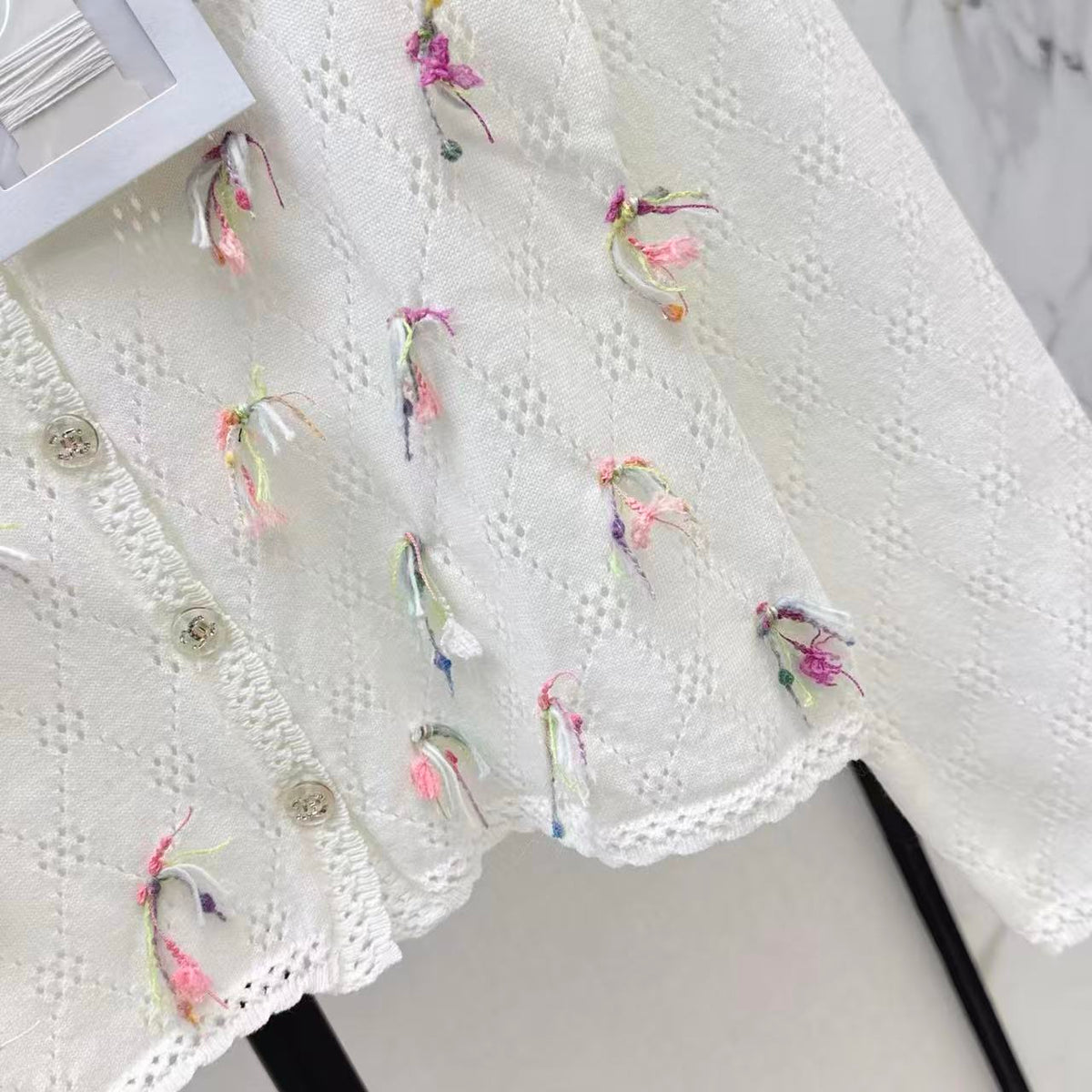 Colorful Floral Openwork Cardigan