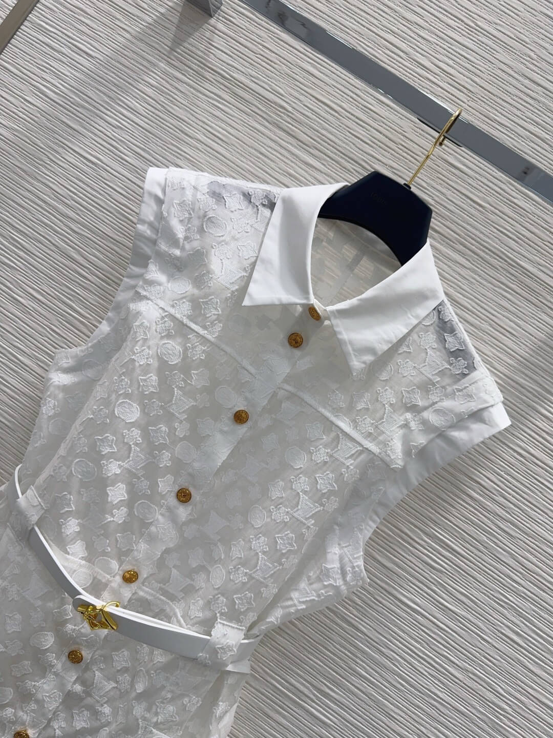Point Collar Gold Button Pocket Dress