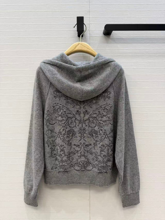 Cashmere Embroidered Hooded Jacket
