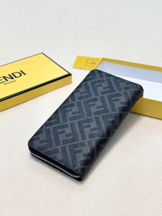 Black-Yellow Patterned Long Zip Wallet