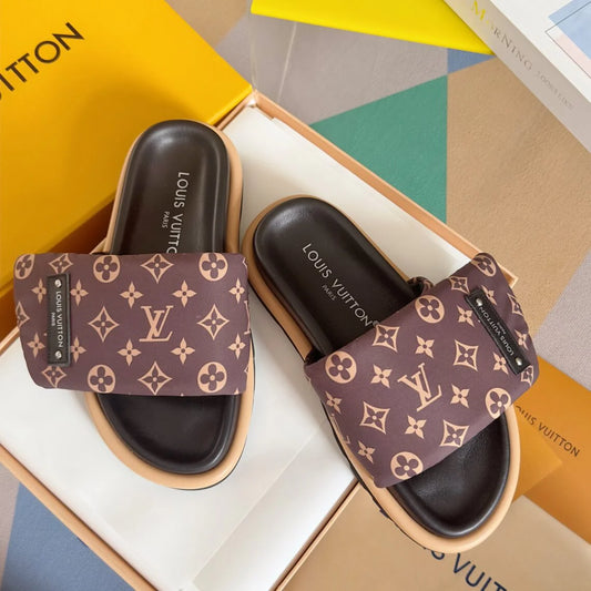 Classic Hook-and-Loop All-Over Print Brown Sandals
