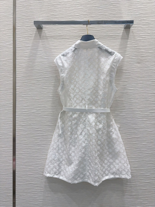Point Collar Gold Button Pocket Dress