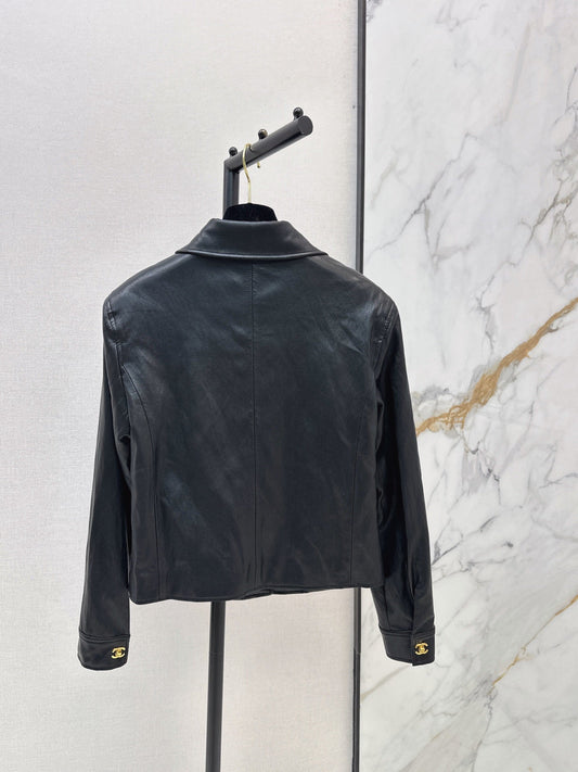 Point Collar Cropped Leather Coat