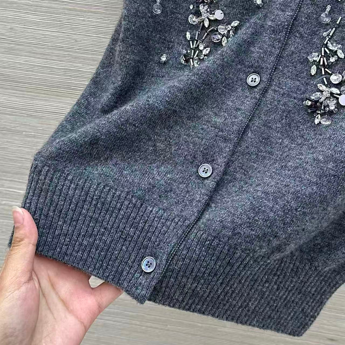 Intricate Beadwork Cashmere Top