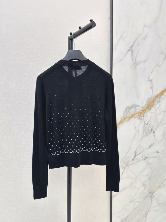 Gradient Rhinestone Crew Neck Cardigan