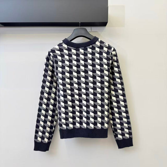 Houndstooth Bow Knit Long Sleeve