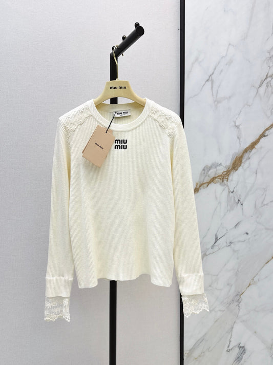 Lace Spliced Ribbed Long Sleeve