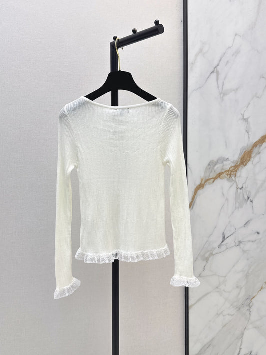 Round Neck Lace Hem Knit Top