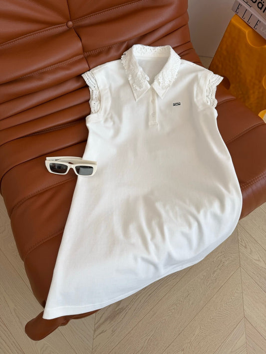Lace Collar Sleeveless Polo Mini Dress