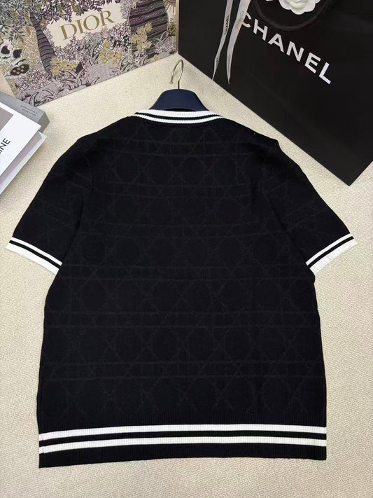 Contrast Piping Argyle Short Sleeve