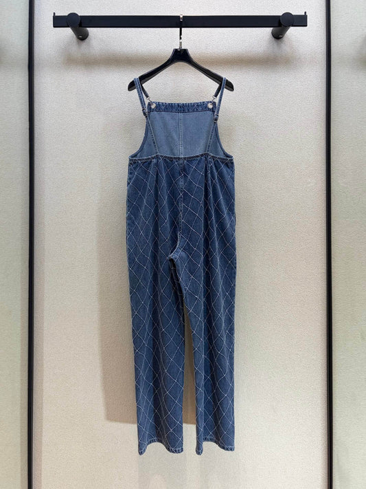 Rhombus Stitch Wide Leg Overalls