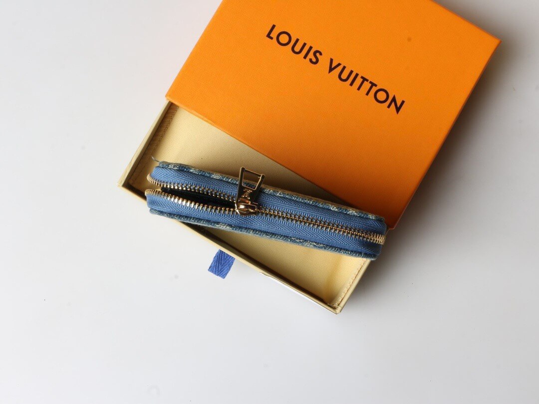 Denim All-Over Print Zip-Around Wallet