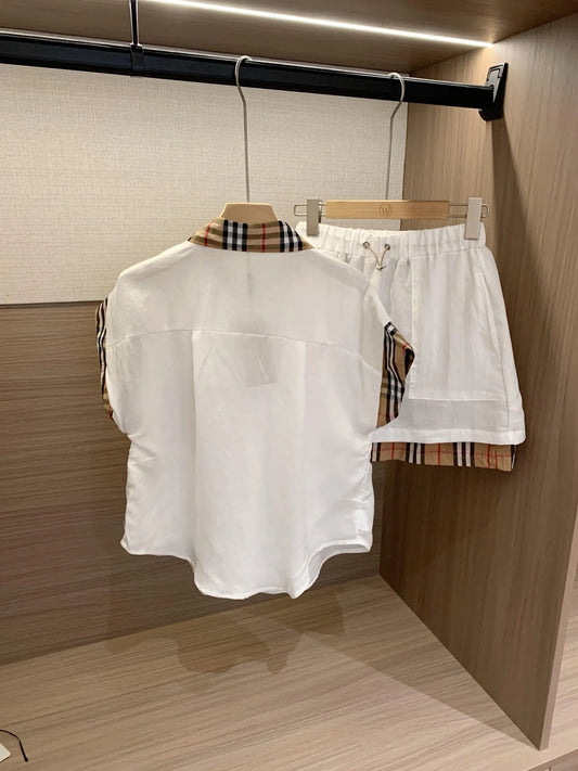 Vintage Plaid Patch Shirt Short Set