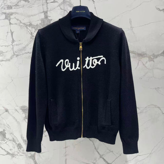 3D Embroidery Zip-Up Knit Jacket