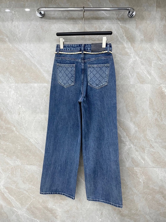 Chain Belt Decor High Waist Wide Leg Jeans