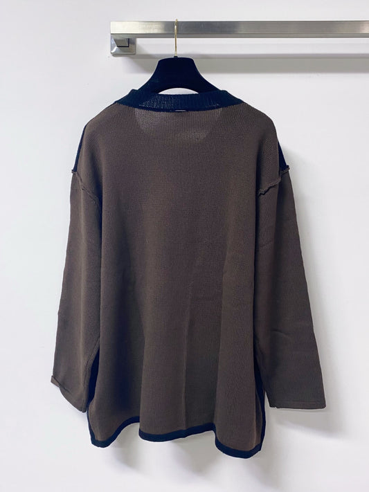 Brown Contrast Collar Knit Top