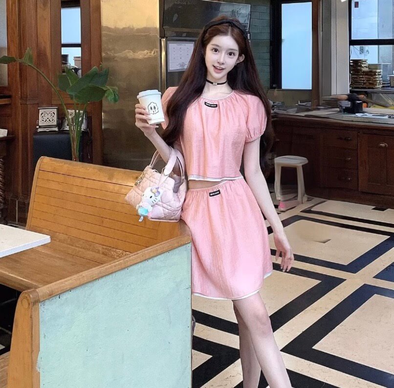 Pink Layered Skirt Set