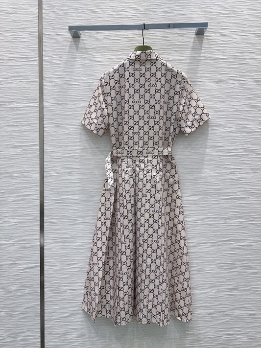 Full Print Belt Shirt Dress