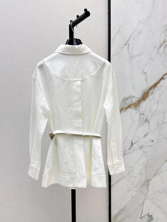 White Belted Collared Shirt