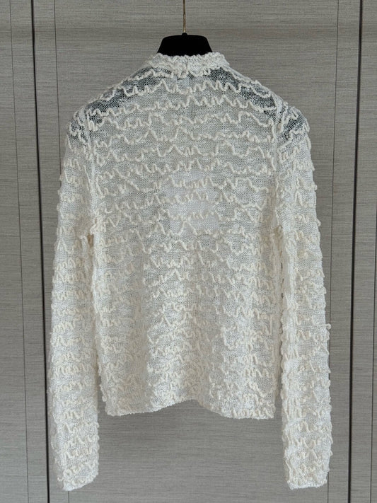 Wavy Textured Mesh Knit Cardigan