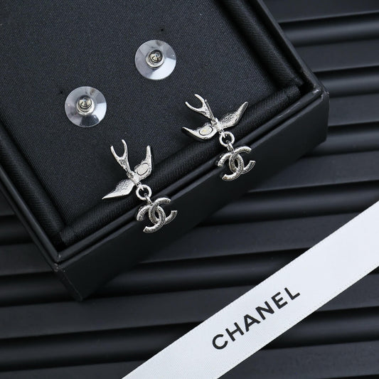 Modern Silver Swallow Earrings