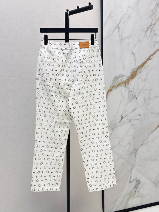 High Waist Printed Straight Jeans