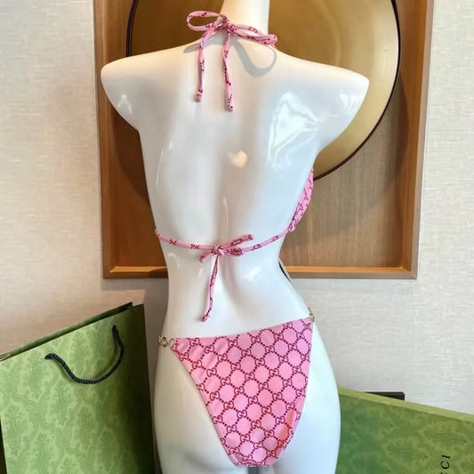 Fashionable & Sexy Pink All-Over Print Swimsuit