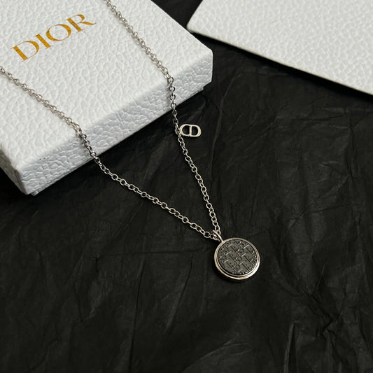 Vintage Brass Round Pendant Necklace