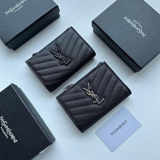 Black Textured Short Wallet