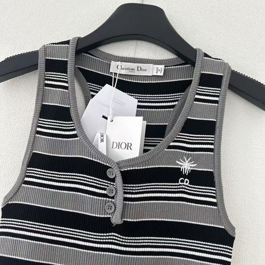 Striped Button Front Tank Top