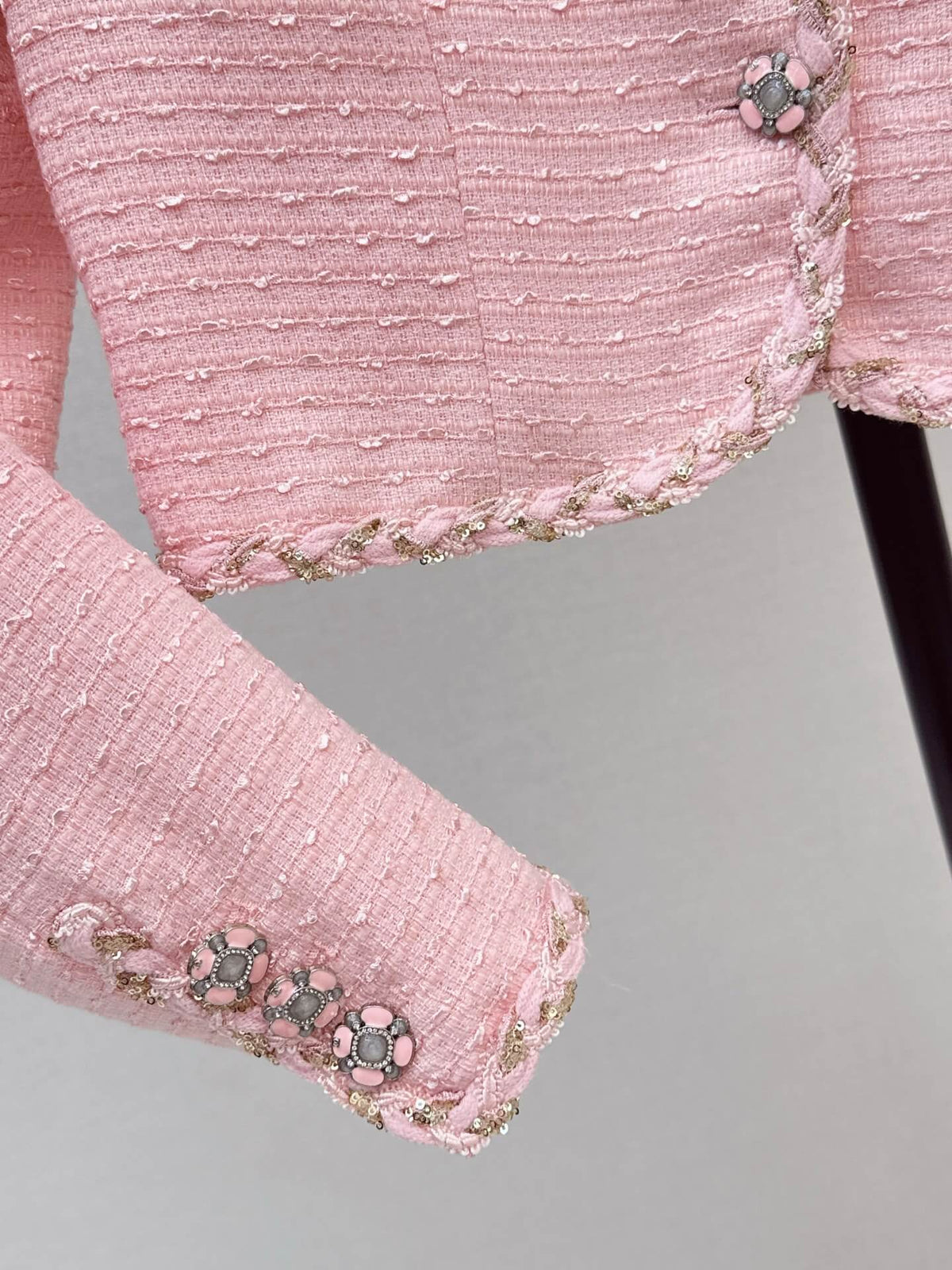 Trim Detail Pink Tweed Top
