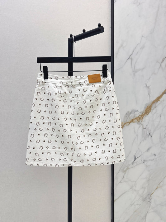 Horseshoe Print Denim Mini Skirt