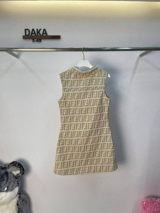 All Over Print Collared Sleeveless Mini Dress