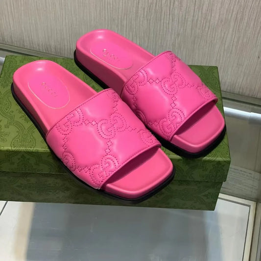 Casual Embossed Pink Slide Sandals