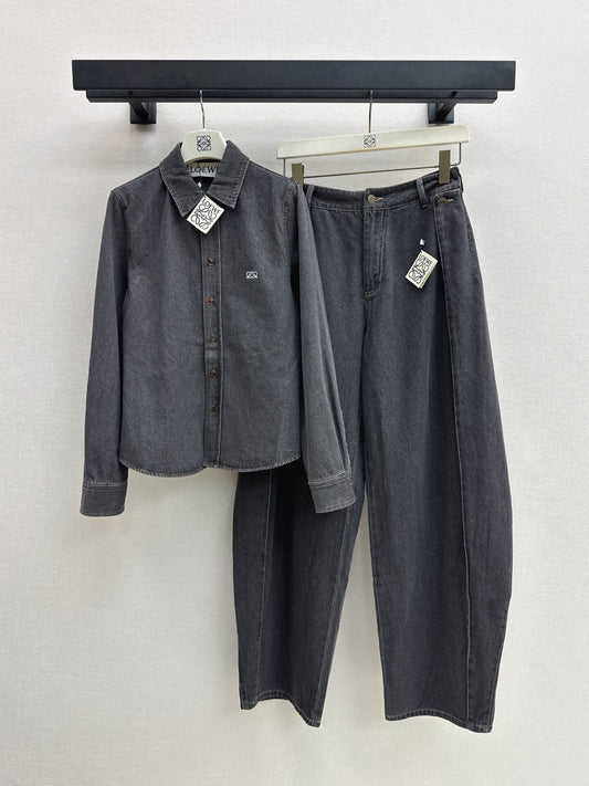 Logo Cropped Shirt Wide Leg Denim Set