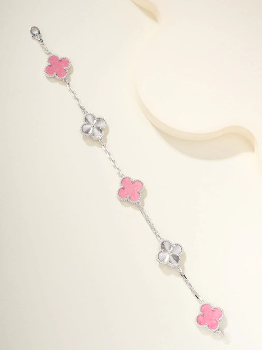 Trendy Pink Floral Link Bracelet